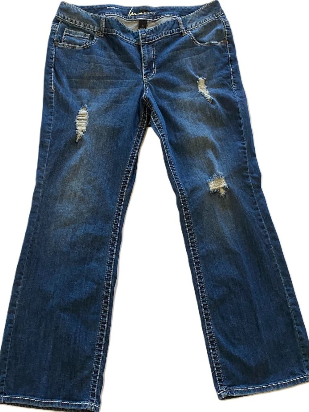 Lane Bryant SZ 20 Blue Distressed Bootcut Cotton Jeans with Stitched Pockets